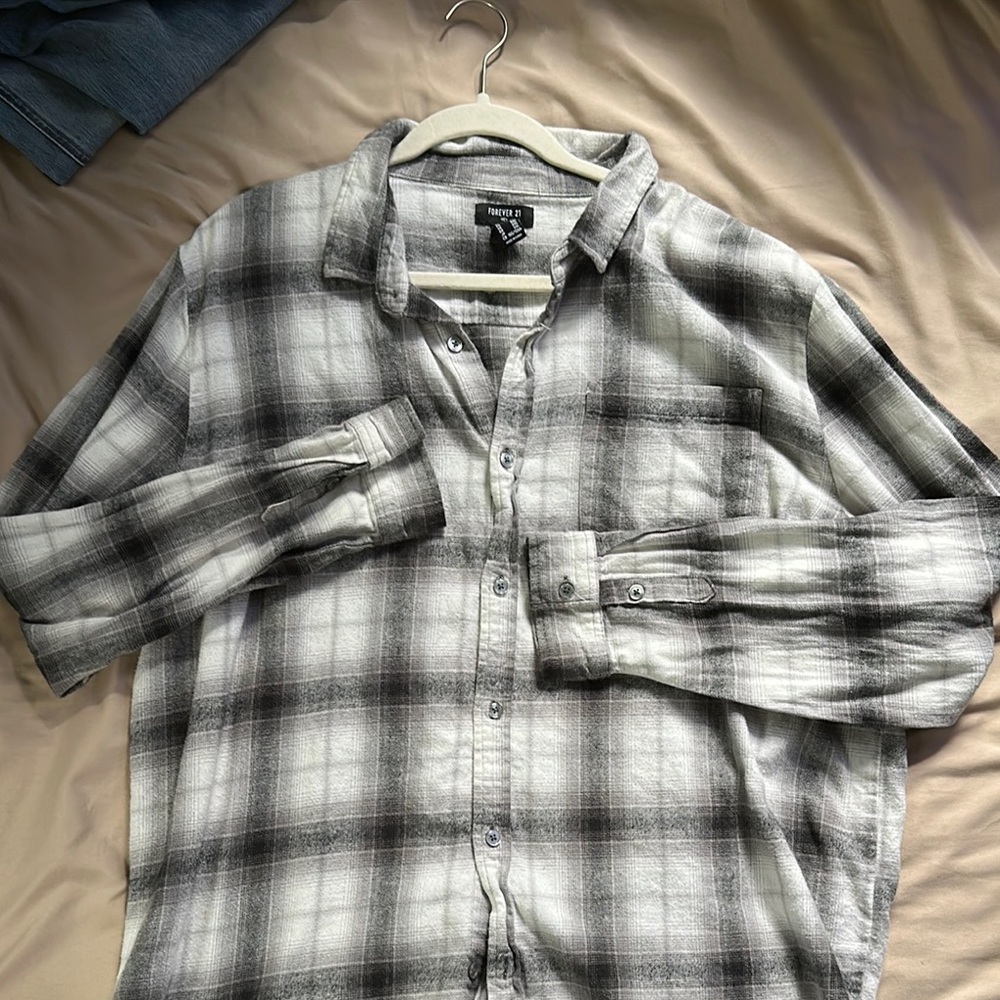 H&M Black and Gray Casual Button Down Shirt
